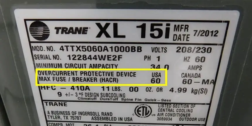 Air conditioner circuit breaker size